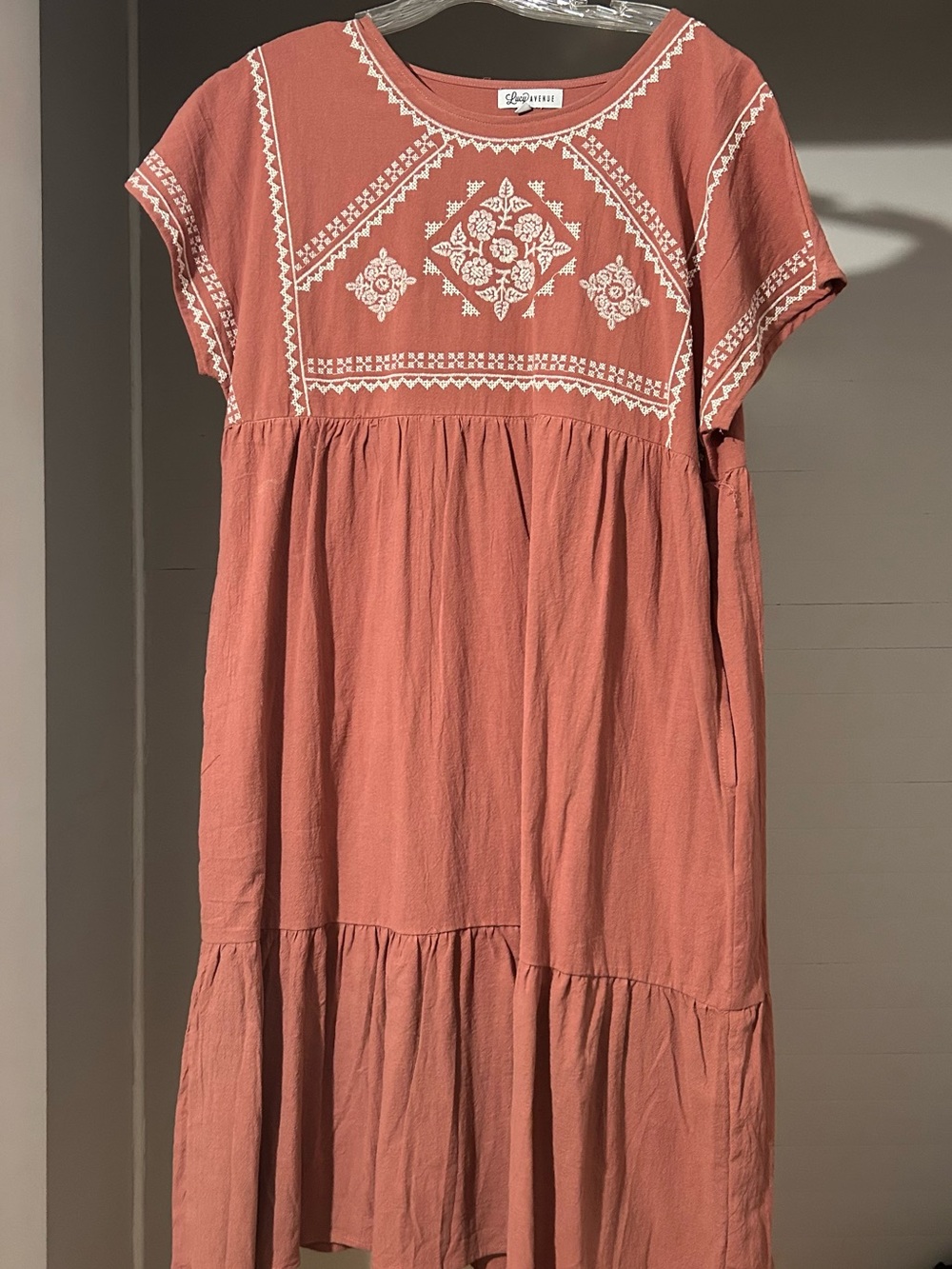 Avenue Coral Dress with White Embroidery